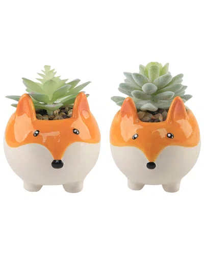 Flora Bunda Faux Succulent In 4.5in Large Orange Fox Ceramic Planter In White