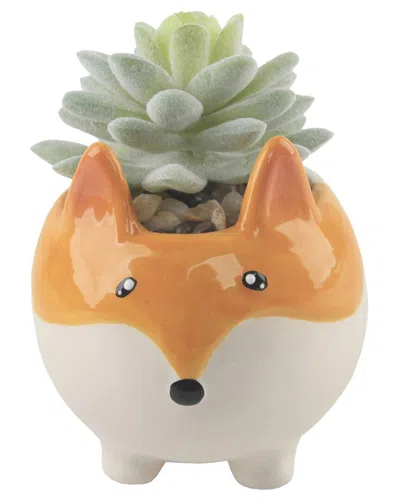 Flora Bunda Faux Succulent In Large Fox Ceramic Planter In Multicolor