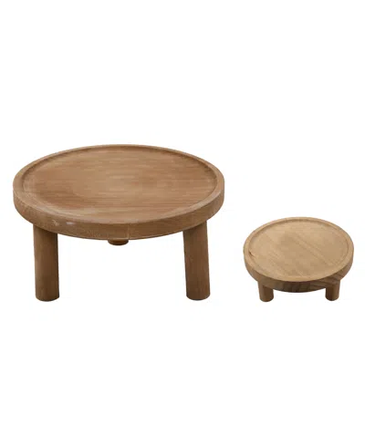 Flora Bunda Footed Wood Plant Stand, Set Of 2 In Dark Brown