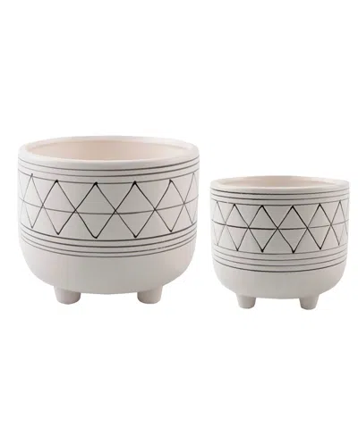 Flora Bunda Geo Ceramic Planter With Legs, Set Of 2 In White