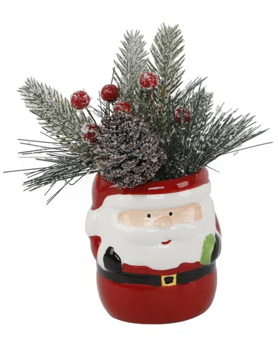 Flora Bunda Holiday Mix In Ceramic Traditional Santa Pot In Red