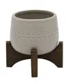 Flora Bunda Mayan Ceramic Planter On Stand, 4.75" In Light Gray