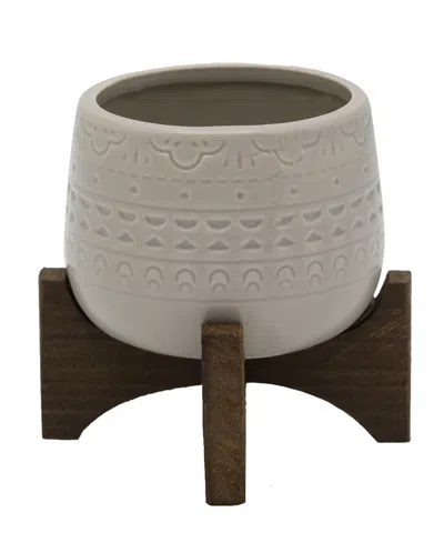 Flora Bunda Mayan Ceramic Planter On Stand, 4.75" In Light Gray