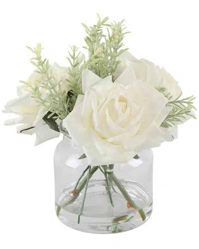 Flora Bunda Real-touch Roses In Glass Vase In White