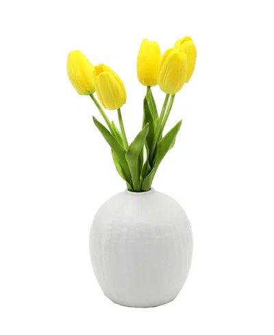 Flora Bunda Real-touch Tulips In Vase, 11.25" In White