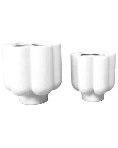 Flora Bunda Set Of 2 Ceramic Flower Planters In White