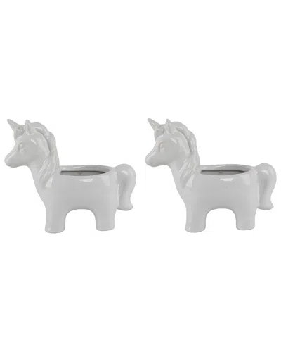 Flora Bunda Set Of 2 Ceramic Unicorn Pots In White