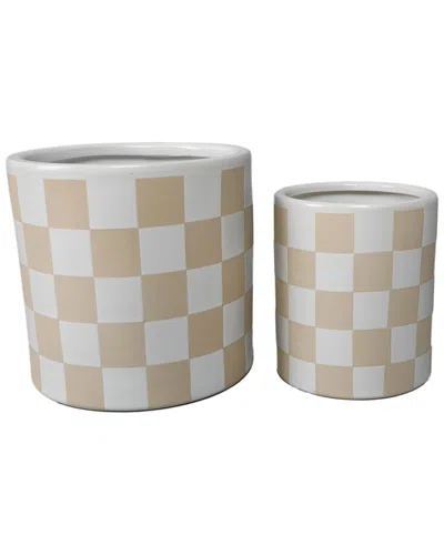 Flora Bunda Set Of 2 Checker Planters In Tan