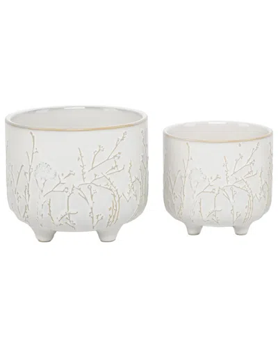Flora Bunda Set Of 2 Dandelion Footed Ceramic Planters In White