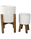 Flora Bunda Set Of 2 Dumpling Ceramic Planters On Stands In White