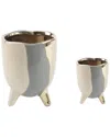Flora Bunda Set Of 2 Footed Ceramics In Grey