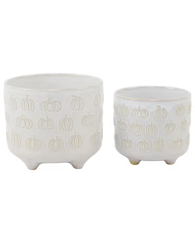 Flora Bunda Set Of 2 Footed Pumpkin Ceramic In Ivory