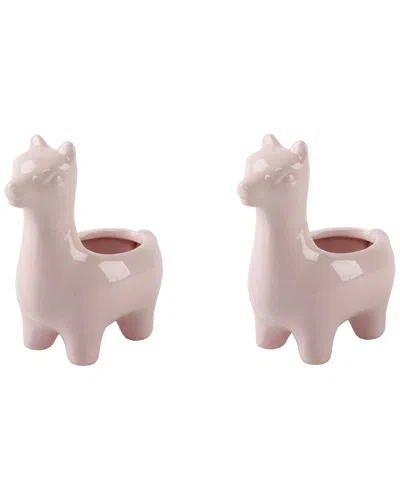 Flora Bunda Set Of 2 Pink 5in Ceramic Llama Empty