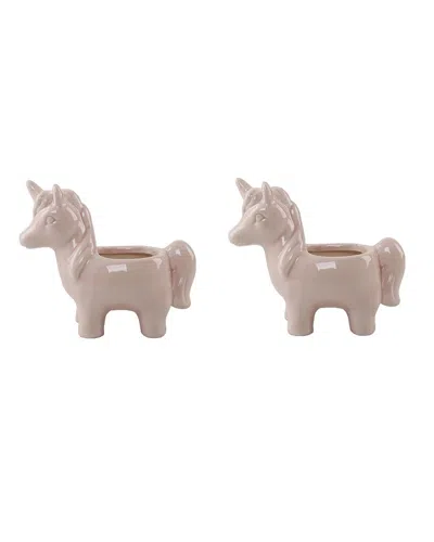 Flora Bunda Set Of 2 Pink Ceramic Unicorn Pot