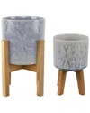 Flora Bunda Set Of 2 Star Ceramic Planters On Wood Stands In Clear