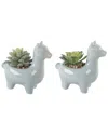 Flora Bunda Set Of 2 Teal Ceramic Llama Succulent 5.5in In Teal