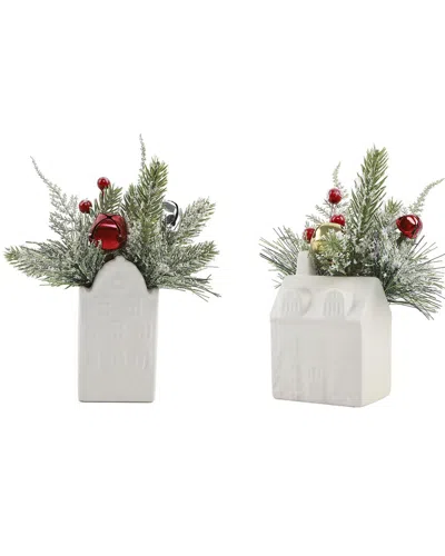 Flora Bunda Set Of 2 Xmas Mix In House Ceramic Pot In White