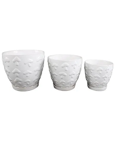 Flora Bunda Set Of 3 Mushroom Ceramic Pots In White