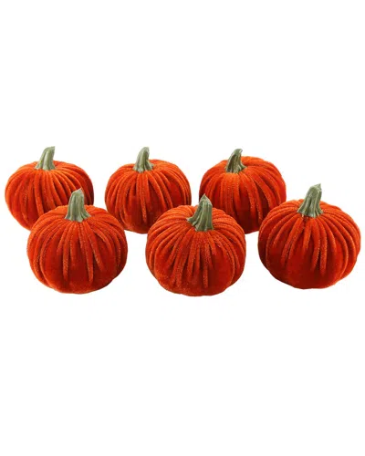 Flora Bunda Set Of 6 Small Orange Velvet Pumpkins In Box
