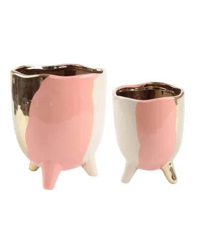 Flora Bunda Three-tone Footed Ceramic Planter, Set Of 2 In Blush