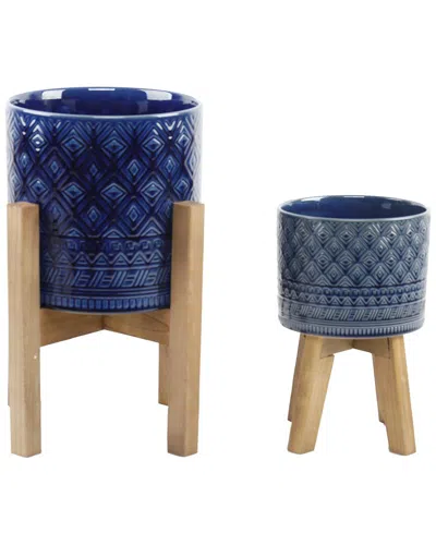 Flora Bunda Trailing Split Leaf Planter Set In Blue