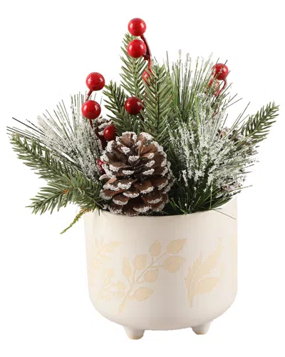 Flora Bunda Xmas Mix In 4.75in Berries Ceramic Footed In White