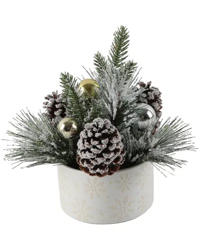 Flora Bunda Xmas Mix In 5in White Snowflakes Ceramic