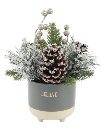 Flora Bunda Xmas Mix In Believe Ceramic Footed Pot In Gray