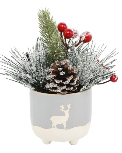Flora Bunda Xmas Mix In Deer Ceramic Pot In Gray