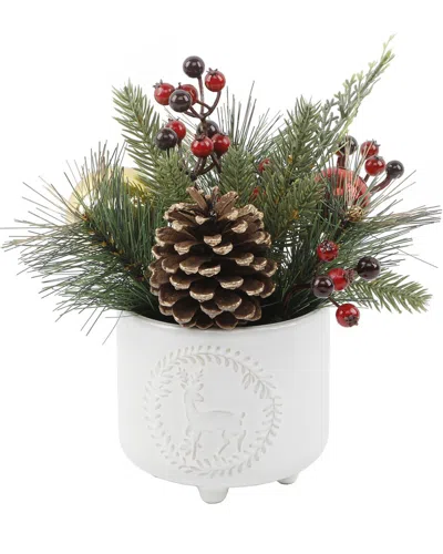 Flora Bunda Xmas Mix In Deer Wreath Ceramic Footed Pot In Ivory