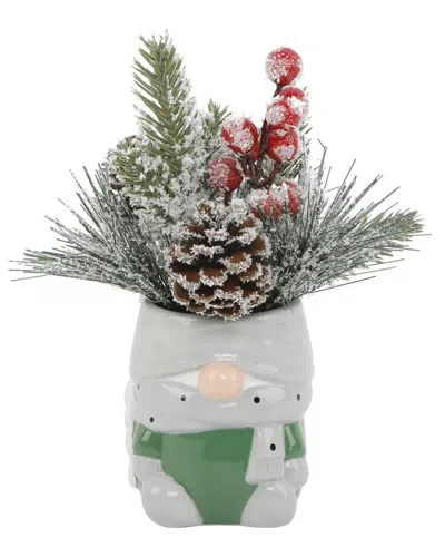 Flora Bunda Xmas Mix In Gnome Ceramic Pot In Green