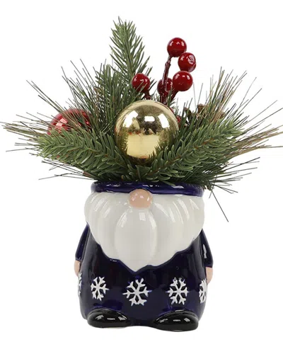 Flora Bunda Xmas Mix In Gnome Ceramic Pot In Navy