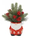 Flora Bunda Xmas Mix In Gnome Ceramic Pot In Red
