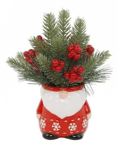 Flora Bunda Xmas Mix In Gnome Ceramic Pot In Red