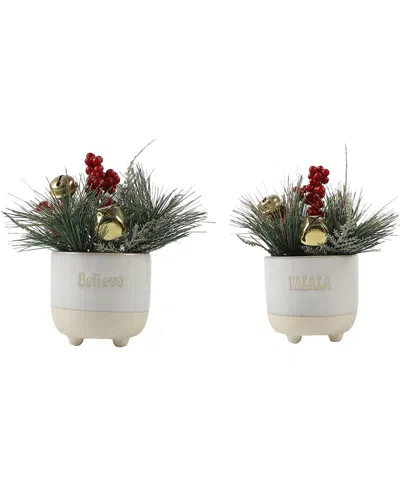 Flora Bunda Xmas Mix In Set Of 2 Falala & Believe Ceramic Pot In Ivory