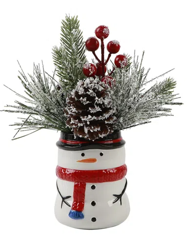 Flora Bunda Xmas Mix In Snowman Ceramic Pot In White
