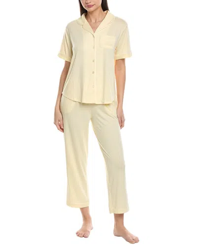 Flora By Flora Nikrooz 2pc Knit Notch Collar Capri Pajama Set In Yellow