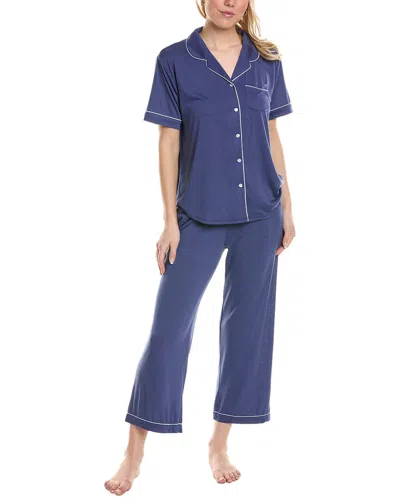 Flora By Flora Nikrooz 2pc Knit Notch Collar Capri Pajama Set In Blue