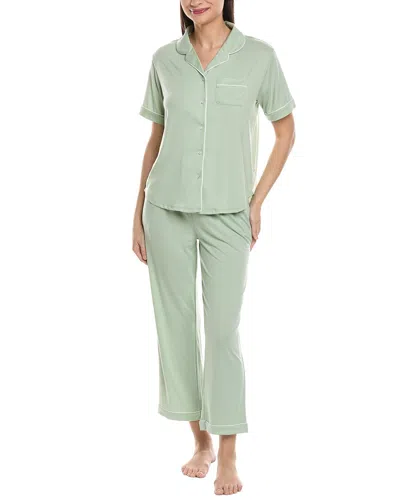 Flora By Flora Nikrooz 2pc Knit Notch Collar Capri Pajama Set In Green