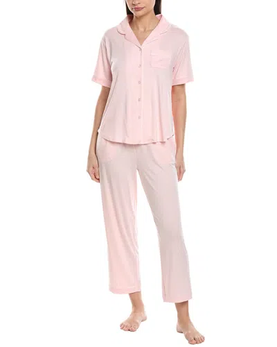 Flora By Flora Nikrooz 2pc Knit Notch Collar Capri Pajama Set In Pink