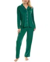 Flora By Flora Nikrooz Women's Annie 2 Piece Notch Long Sleeve Top And Knit Pants Pajama Set In Green