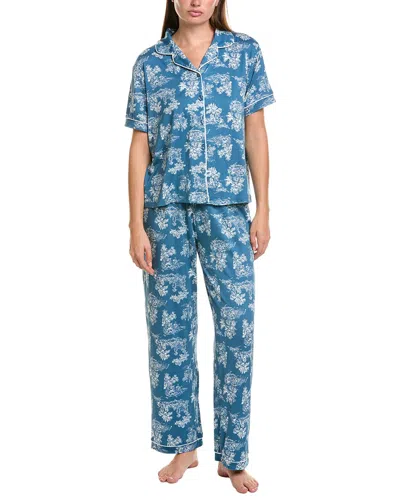 Flora By Flora Nikrooz 2pc Printed Knit Notch Collar Pajama Set In Blue
