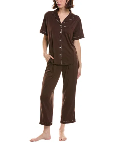 Flora By Flora Nikrooz 2pc Printed Knit Notch Collar Pajama Set In Transparent