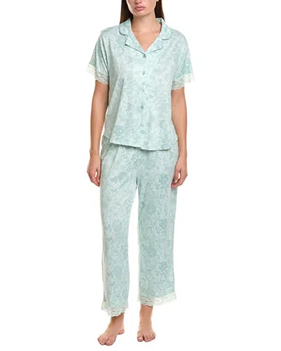 Flora By Flora Nikrooz 2pc Printed Knit Notch Collar Pajama Set In Blue