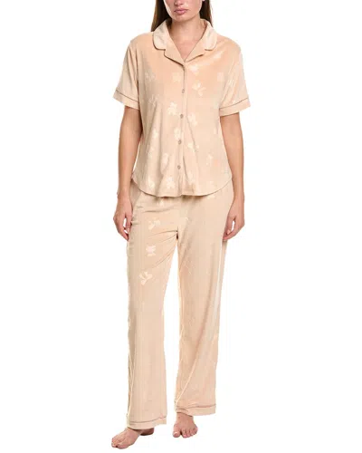 Flora By Flora Nikrooz 2pc Solid Bear Embossed Velour Pajama Set In Brown