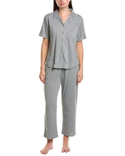 Flora By Flora Nikrooz 2pc Solid Knit Notch Collar Pajama Set In Gray