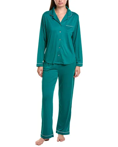 Flora By Flora Nikrooz 2pc Solid Knit Notch Collar Pajama Set In Green