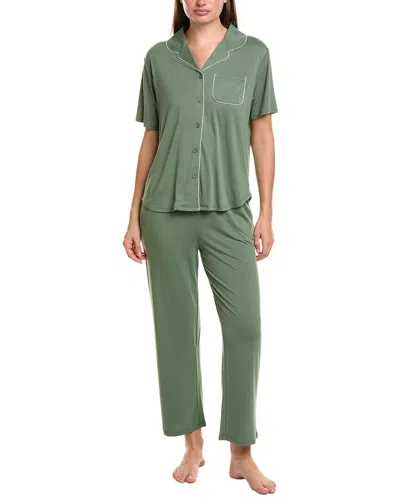 Flora By Flora Nikrooz 2pc Solid Knit Notch Collar Pajama Set In Green