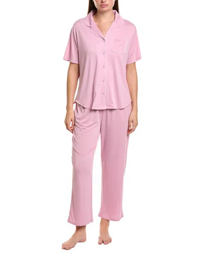 Flora By Flora Nikrooz 2pc Solid Knit Notch Collar Pajama Set In Animal Print