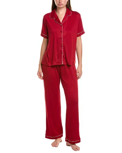 Flora By Flora Nikrooz 2pc Solid Knit Shirt, Short, & Pant Set In Red